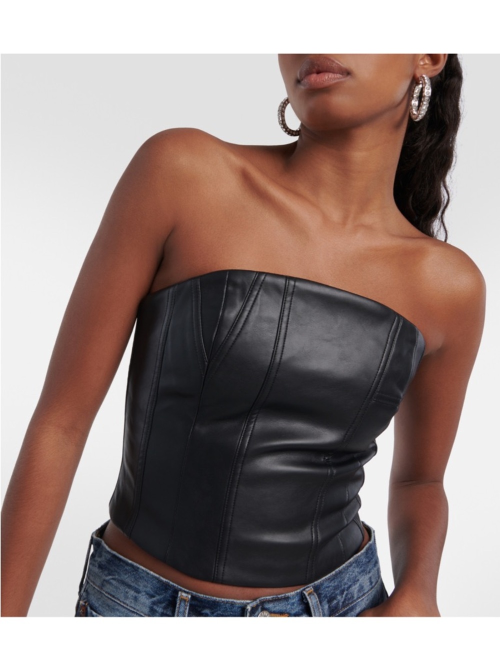 AMIRI Black Faux Leather Strapless Bustier - Picture 3 of 6